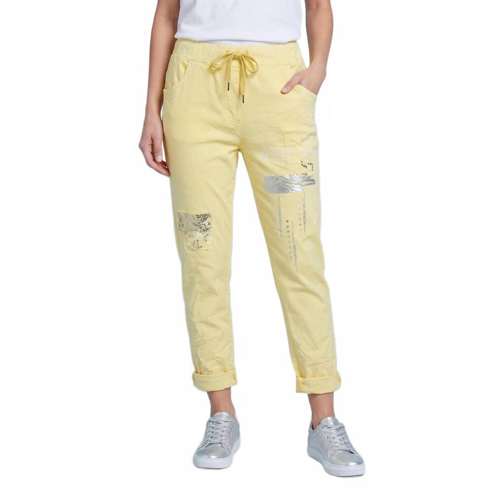 NEW OZ embelished crinkle jogger in yellow